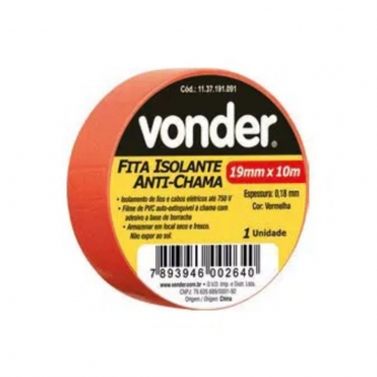FITA ISOLANTE 19MM X 10M VERMELHA VONDER