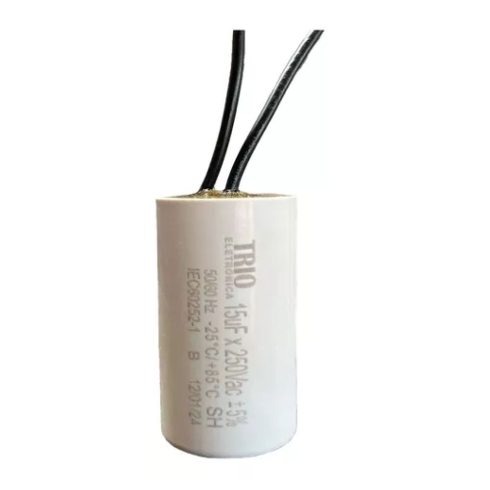 CAPACITOR 15UF 250VAC ±5% 2 FIOS TRIO
