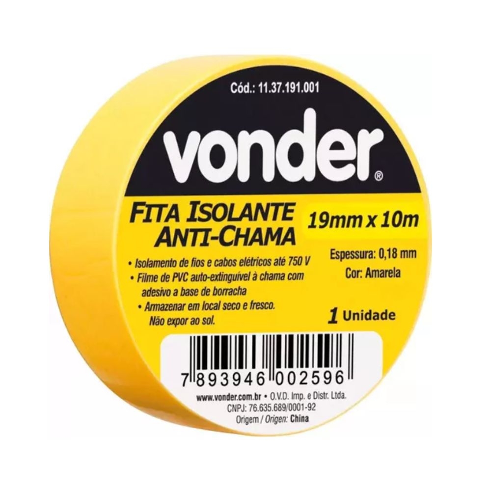 FITA ISOLANTE 19MM X 10M AMARELA VONDER