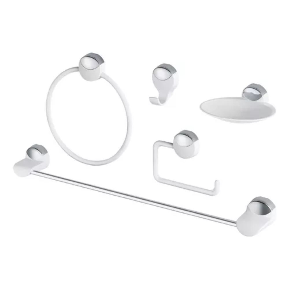 KIT ACESS.BANHEIRO LAVELLO 5PC BRAN.CCROMADO